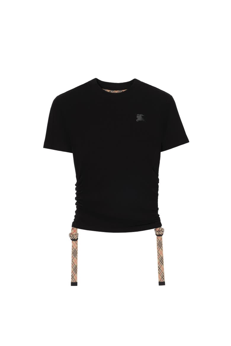Check Trim Stretch Modal Cashmere T-shirt, Alternate, color, Black
