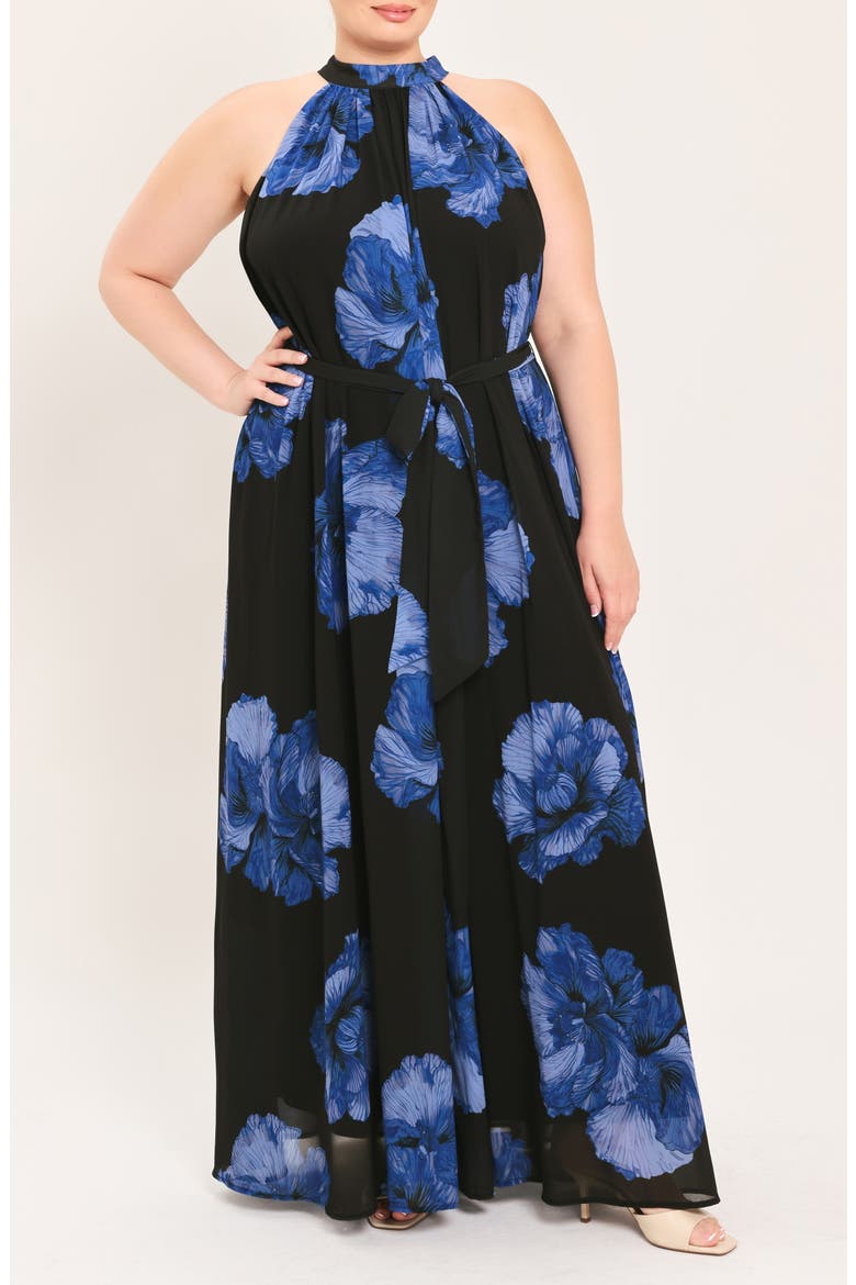 Floral Halter Maxi Dress, Alternate, color, BLACK / BLUE
