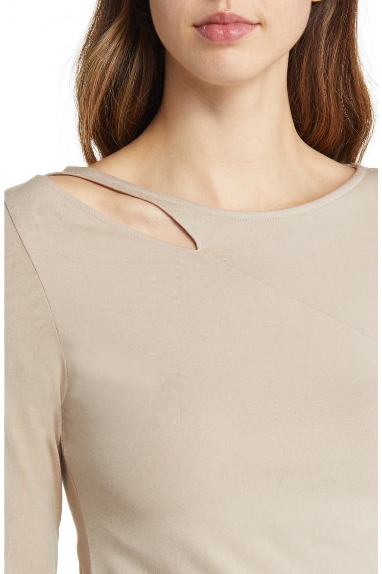 Side Pleat Long Sleeve Knit Top, Alternate, color, TAN COBBLESTONE