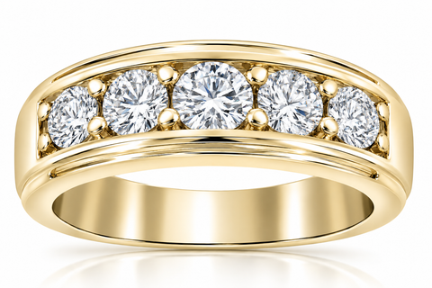 1 Ct Diamond Ring Mens High Polished Solid Gold Wedding Band Lab Grown