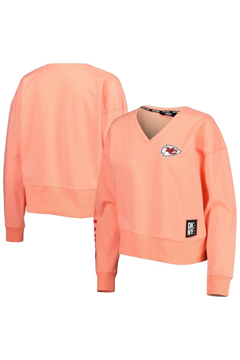 Women's DKNY Sport White Las Vegas Raiders Lily V-Neck Pullover Sweatshirt, Main, color, Coral