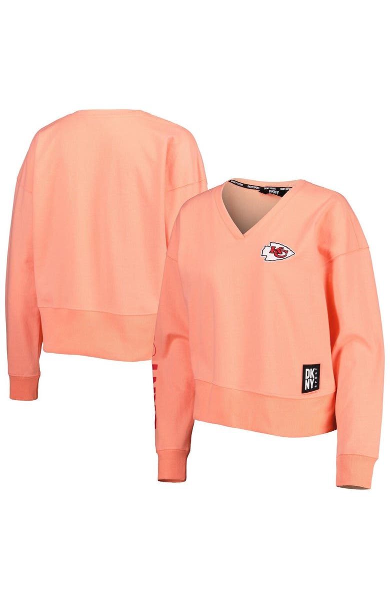 DKNY SPORT Women's DKNY Sport White Las Vegas Raiders Lily V-Neck Pullover Sweatshirt, Main, color, Coral