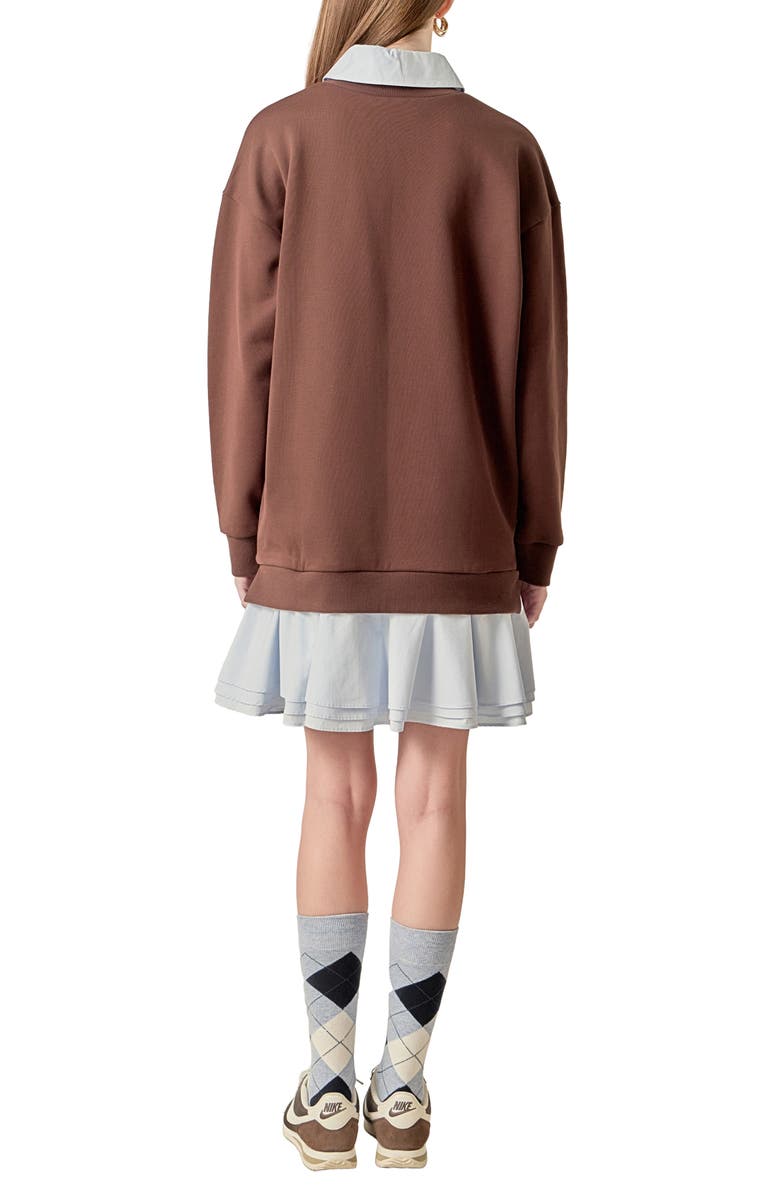 English Factory Long Sleeve Mixed Media Sweatshirt Minidress, Alternate, color, Brown/ Powder Blue