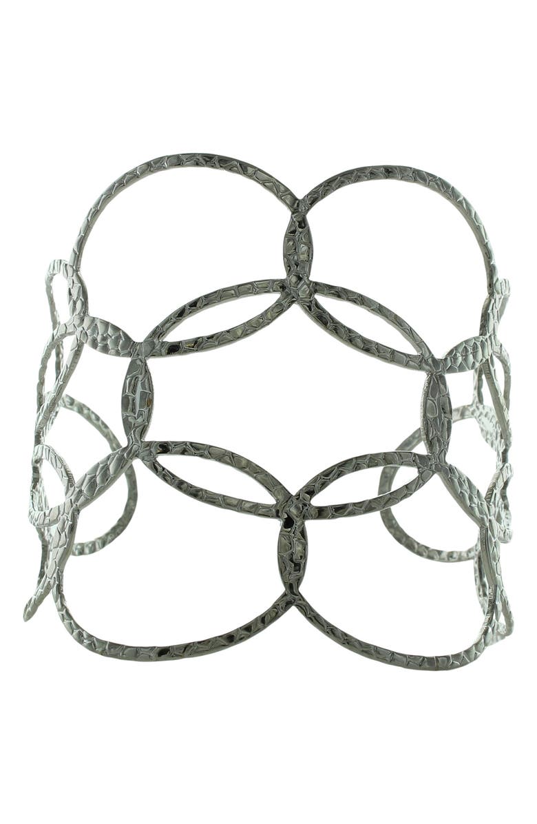OLIVIA WELLES Detailed Oval Cutout Cuff Bracelet, Alternate, color, Silver
