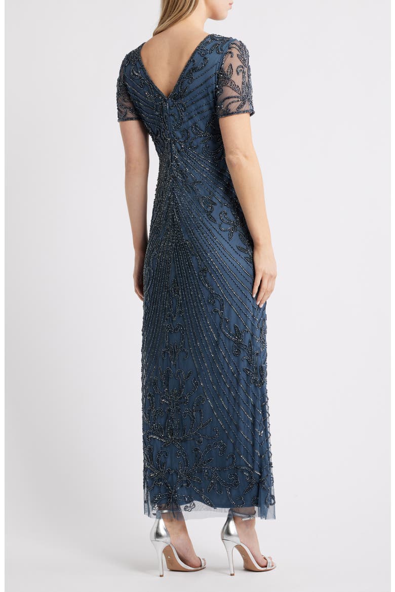 Illusion Beaded Mesh Column Gown, Alternate, color, COASTAL BLUE 455