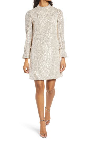 Julia Jordan Sequin Long Sleeve Shift Dress In Multi