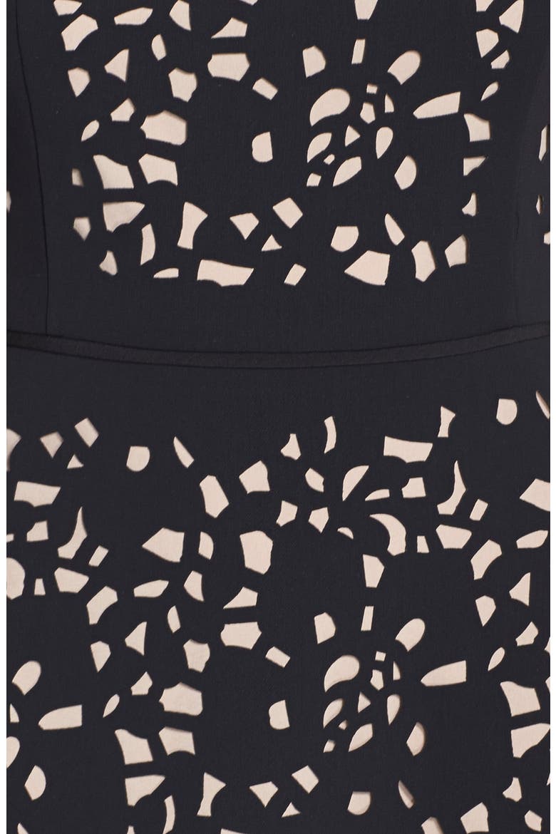 Laser Cut Crepe Fit & Flare Dress, Alternate, color, BLACK/ NUDE