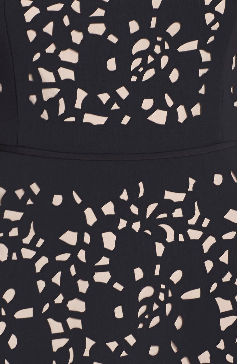 Nue by Shani Laser Cut Crepe Fit & Flare Dress, Alternate, color,