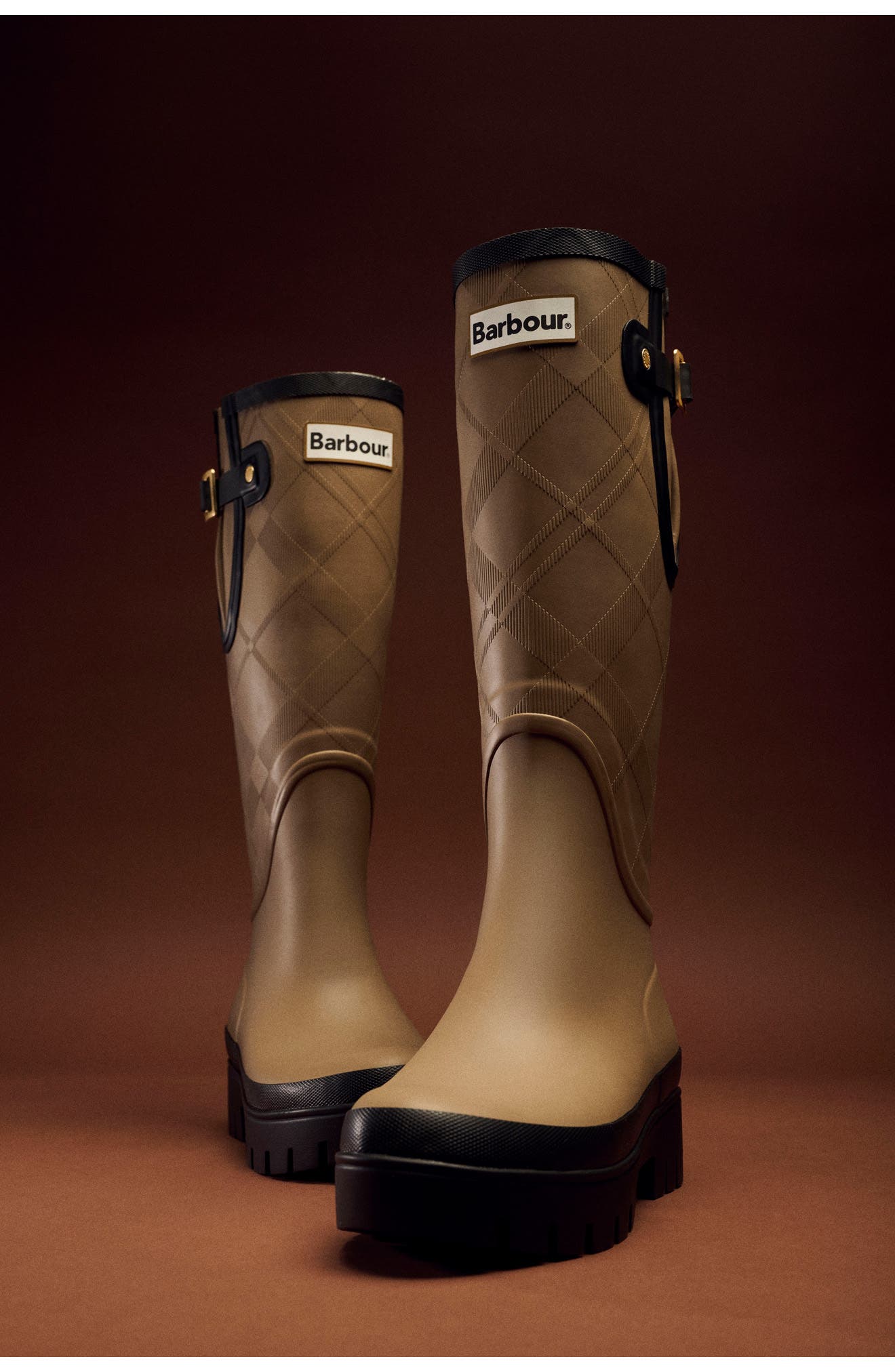 Leighton Tartan Tall Rain Boot, Alternate, color, MILITARY BROWN/ BLACK