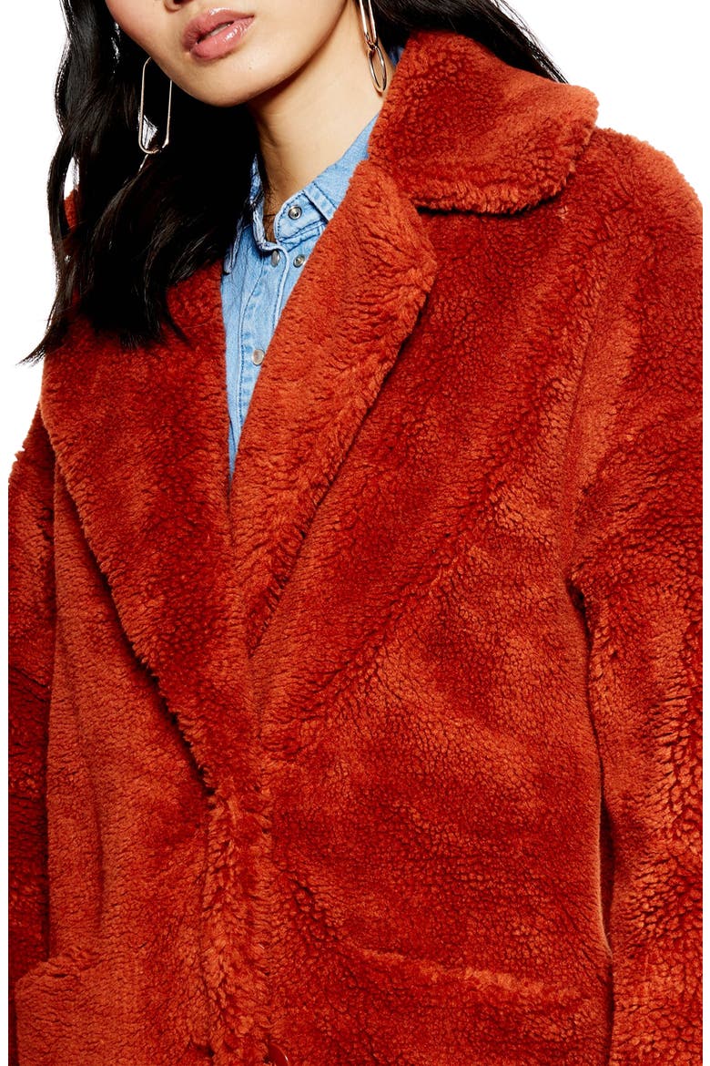 Luxe Faux Fur Coat, Alternate, color, RUST