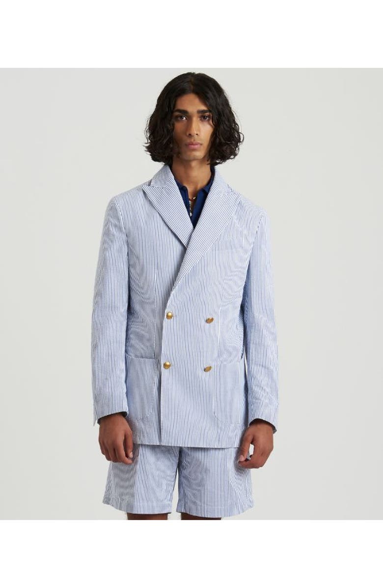 Fortela Double Breasted Seersucker Cotton Jacket, Alternate, color, Blue