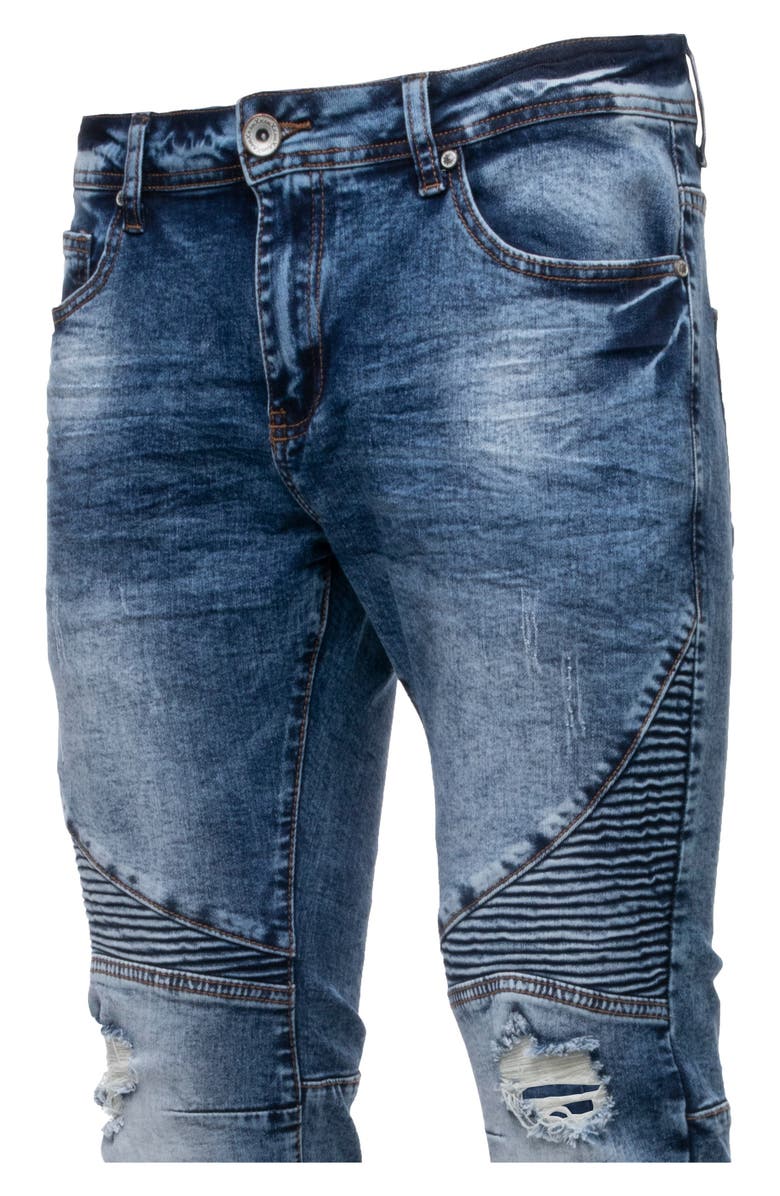 XRAY Raw X Distressed Moto Slim Jeans, Alternate, color, Medium Blue
