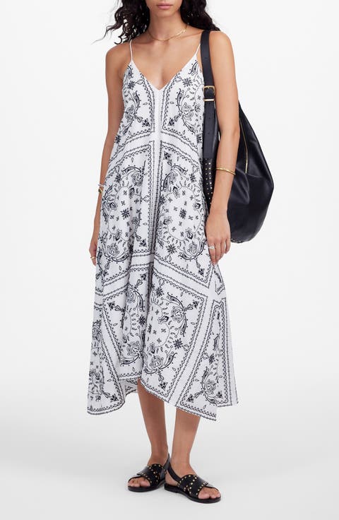 Embroidered Deep V-Neck Midi Dress in Bandana