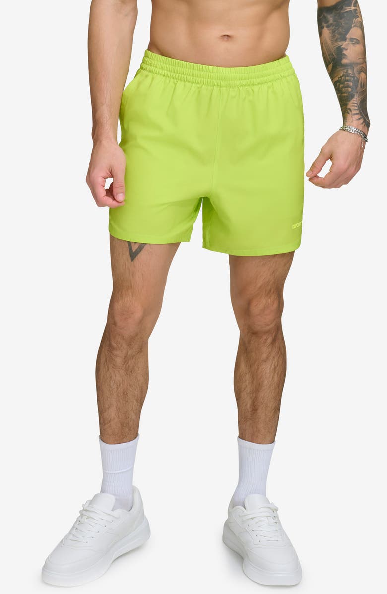 DKNY Stretch Ripstop Swim Trunks, Main, color, Lime