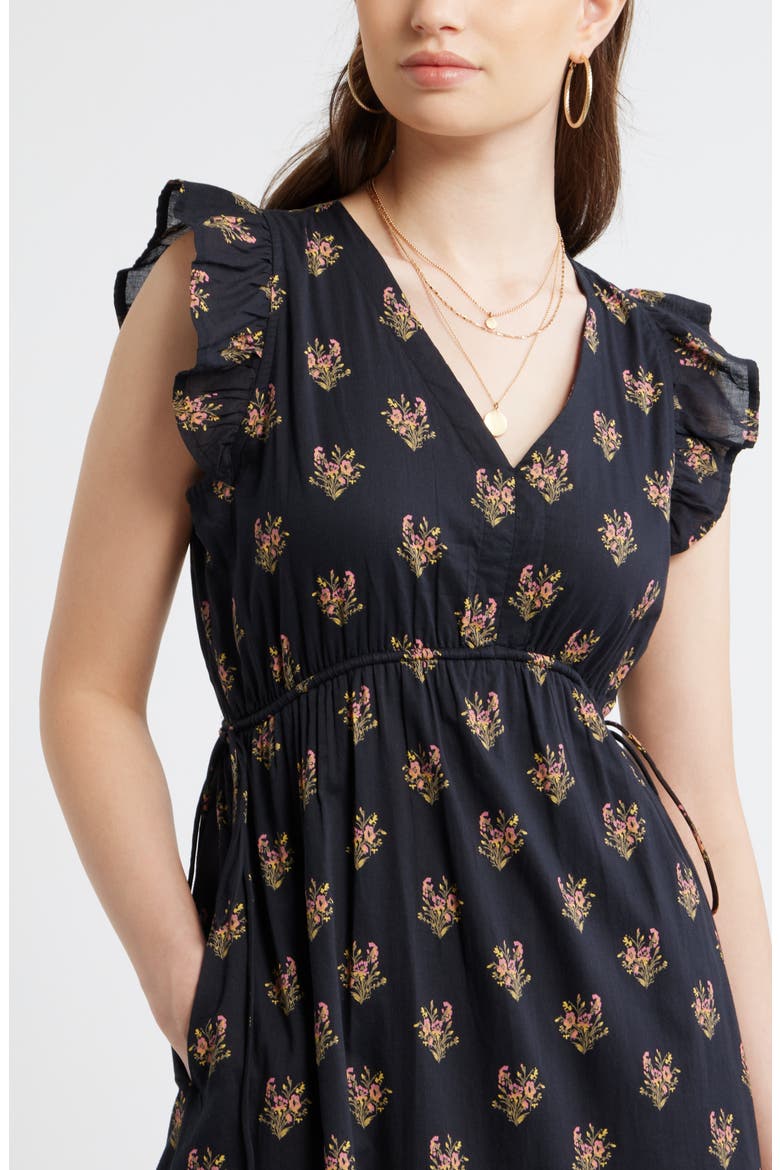Floral Print Cotton Midi Dress, Alternate, color, BLACK- PINK BOQUET