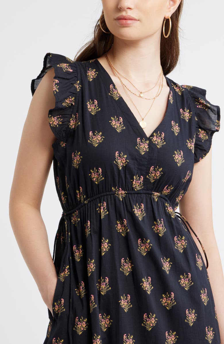 Treasure & Bond Floral Print Cotton Midi Dress, Alternate, color, Black- Pink Boquet
