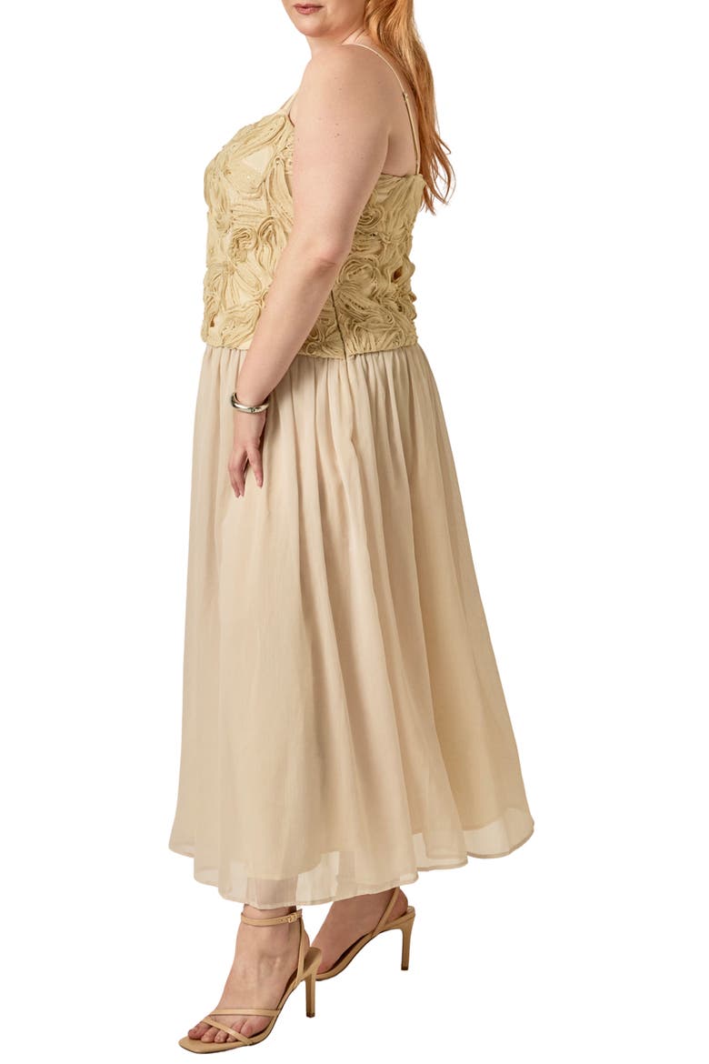 Mixed Media Appliqué Maxi Dress, Alternate, color, BEIGE