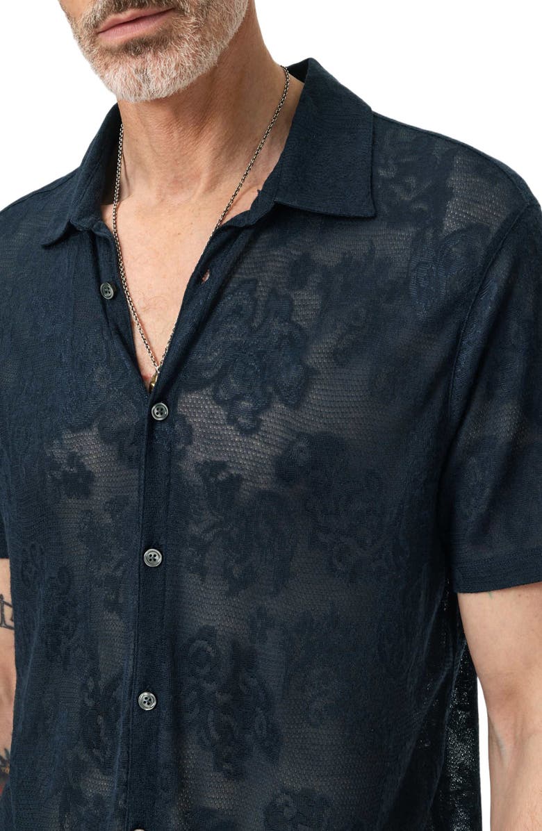 John Varvatos Biaggio Jacquard Mesh Short Sleeve Button-Up Shirt, Alternate, color, Deep Blue