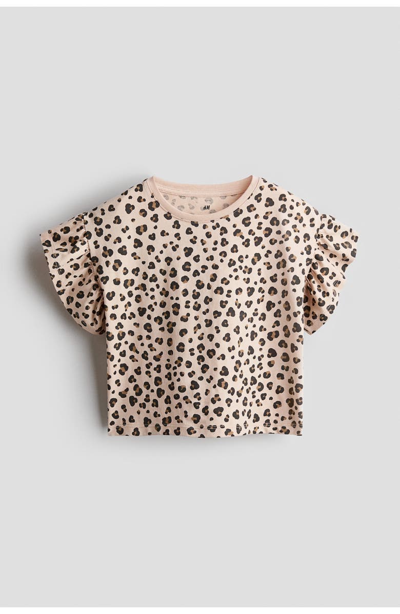 H&M Flutter-sleeved Top, Main, color, Light Beige/Leopard Print