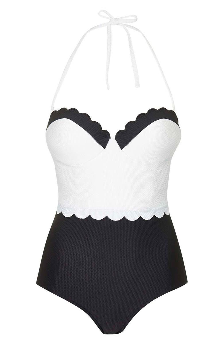 Topshop Scalloped One Piece Swimsuit, Alternate, color,