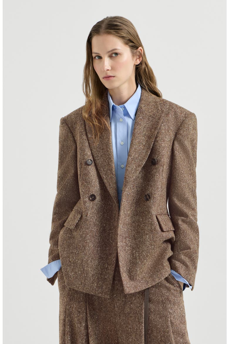 Virgin wool donegal blazer with monili, Main, color, Light Brown