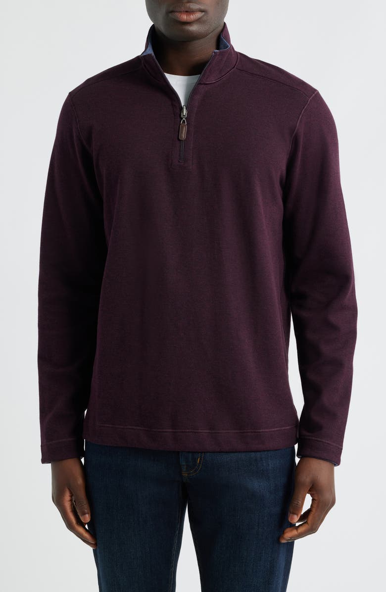 Johnston & Murphy Icon Reversible Cotton Blend Quarter Zip Pullover, Main, color, Burgundy/ Blue