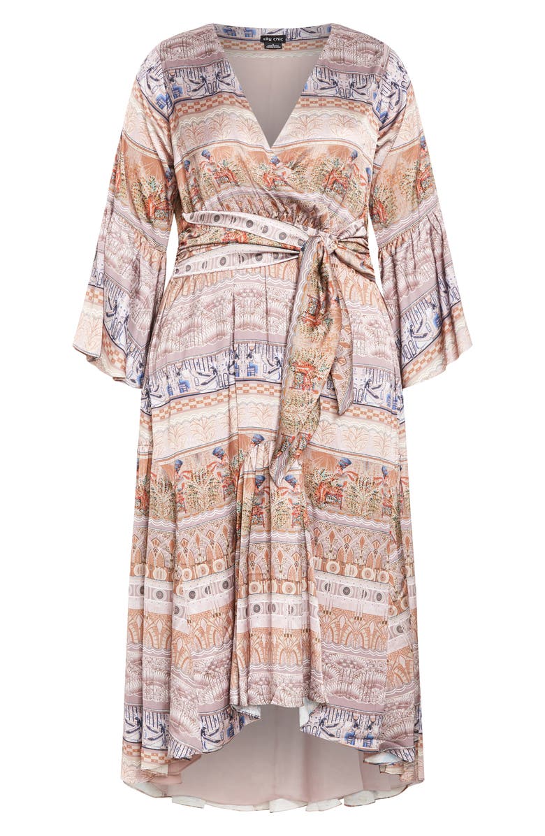City Chic Marilyn Long Sleeve Faux Wrap Maxi Dress, Main, color, Print