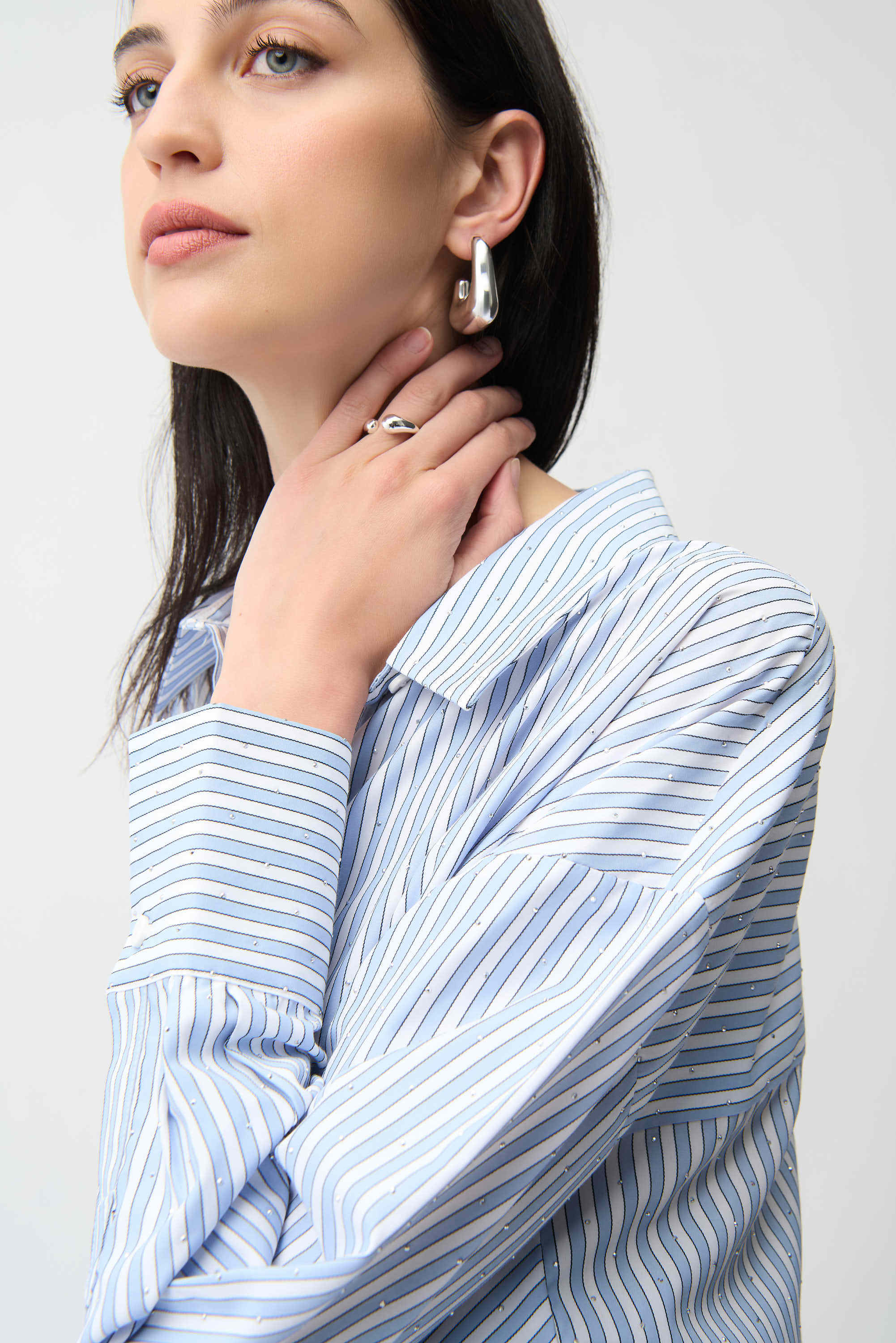 Tencel Stripe Print Boxy Blouse - image 2