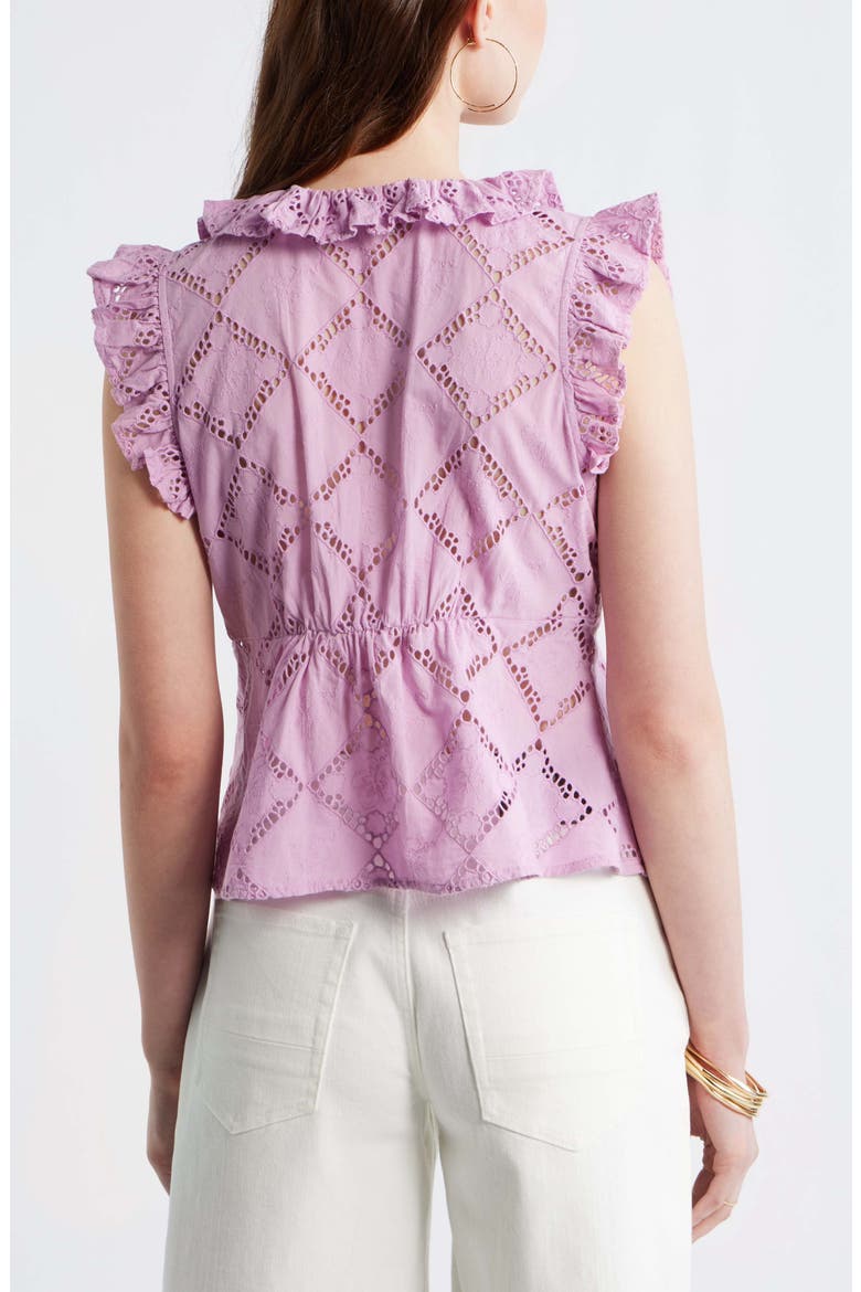Open Cutwork Ruffle Trim Button-Up Top, Alternate, color, PINK GALE
