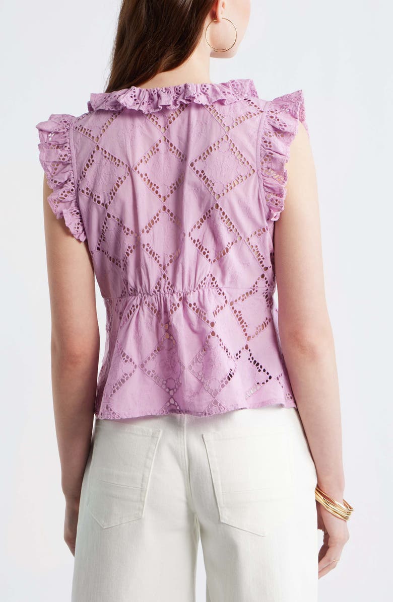 Treasure & Bond Open Cutwork Ruffle Trim Button-Up Top, Alternate, color, Pink Gale