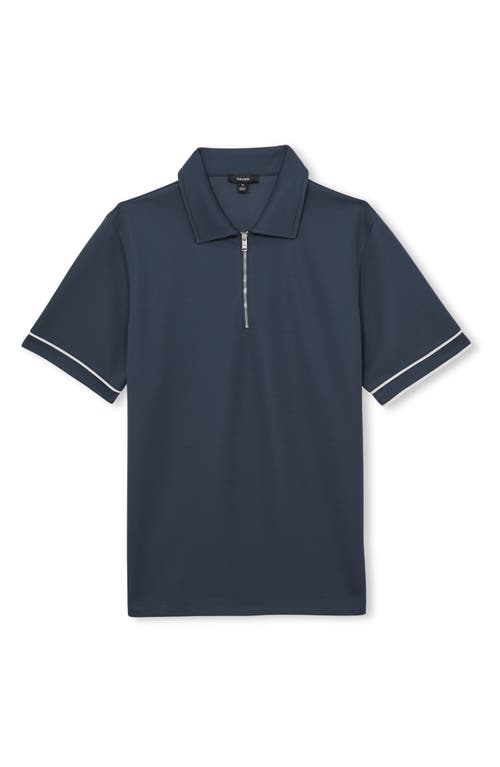 Reiss Zain Tipped Quarter Zip Polo In Blue