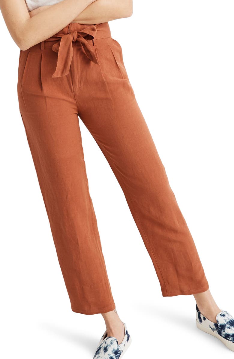 Madewell Linen Blend Paperbag Pants, Main, color,