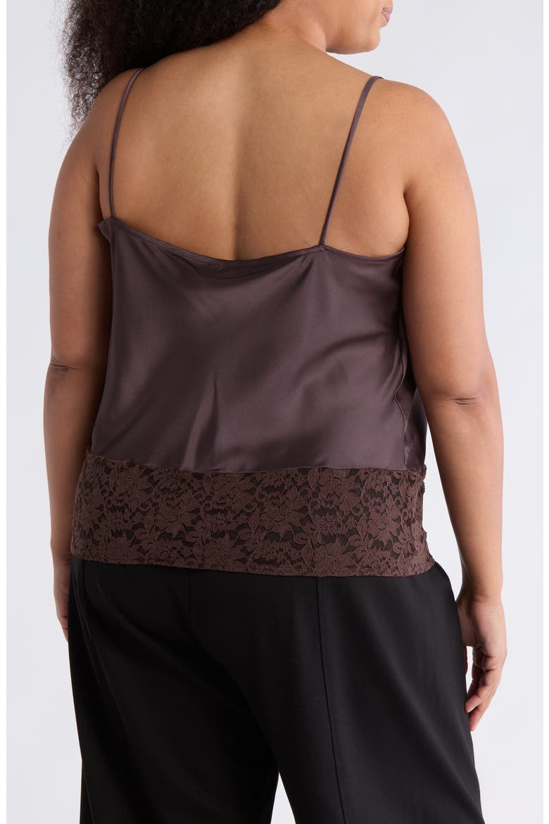 Lace Trim Satin Camisole, Alternate, color, BROWN