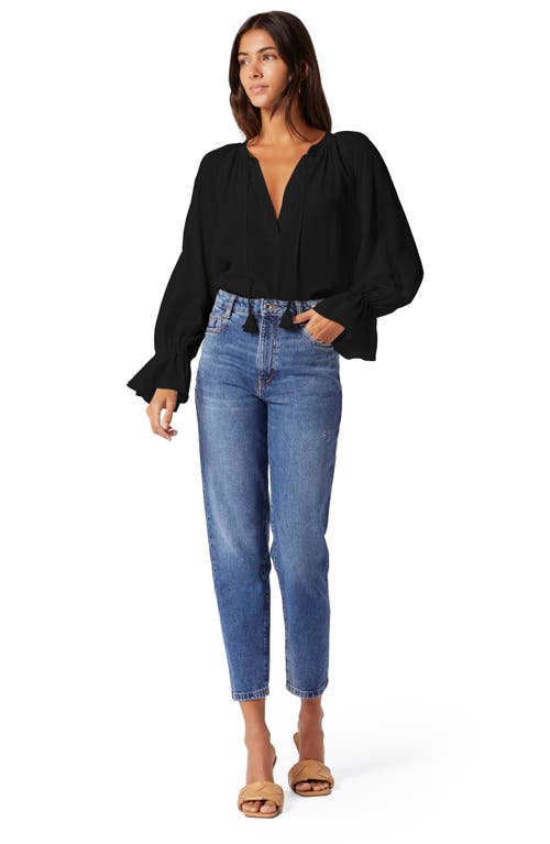 Joie Plus Cecarina Ruched Bell-sleeve Tassel Top In Caviar