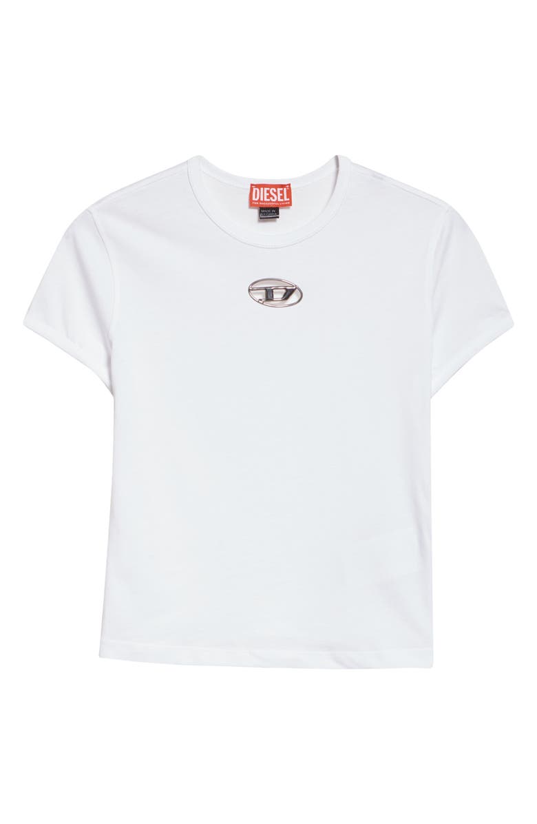 DIESEL<sup>®</sup> Metallic Oval D Cutout Slim Fit T-Shirt, Alternate, color, White