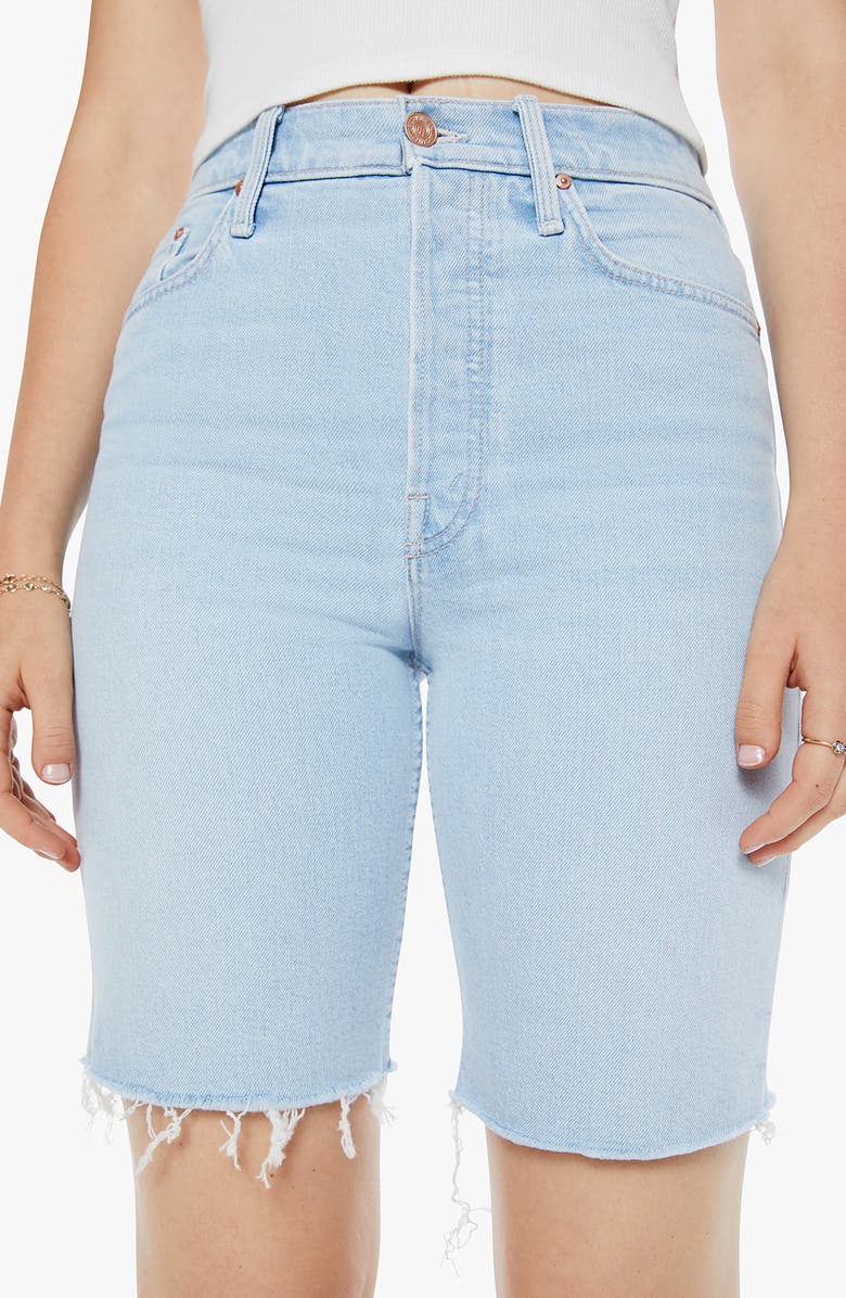 MOTHER The Rider Raw Hem High Waist Denim Bermuda Shorts, Alternate, color, Cowabunga