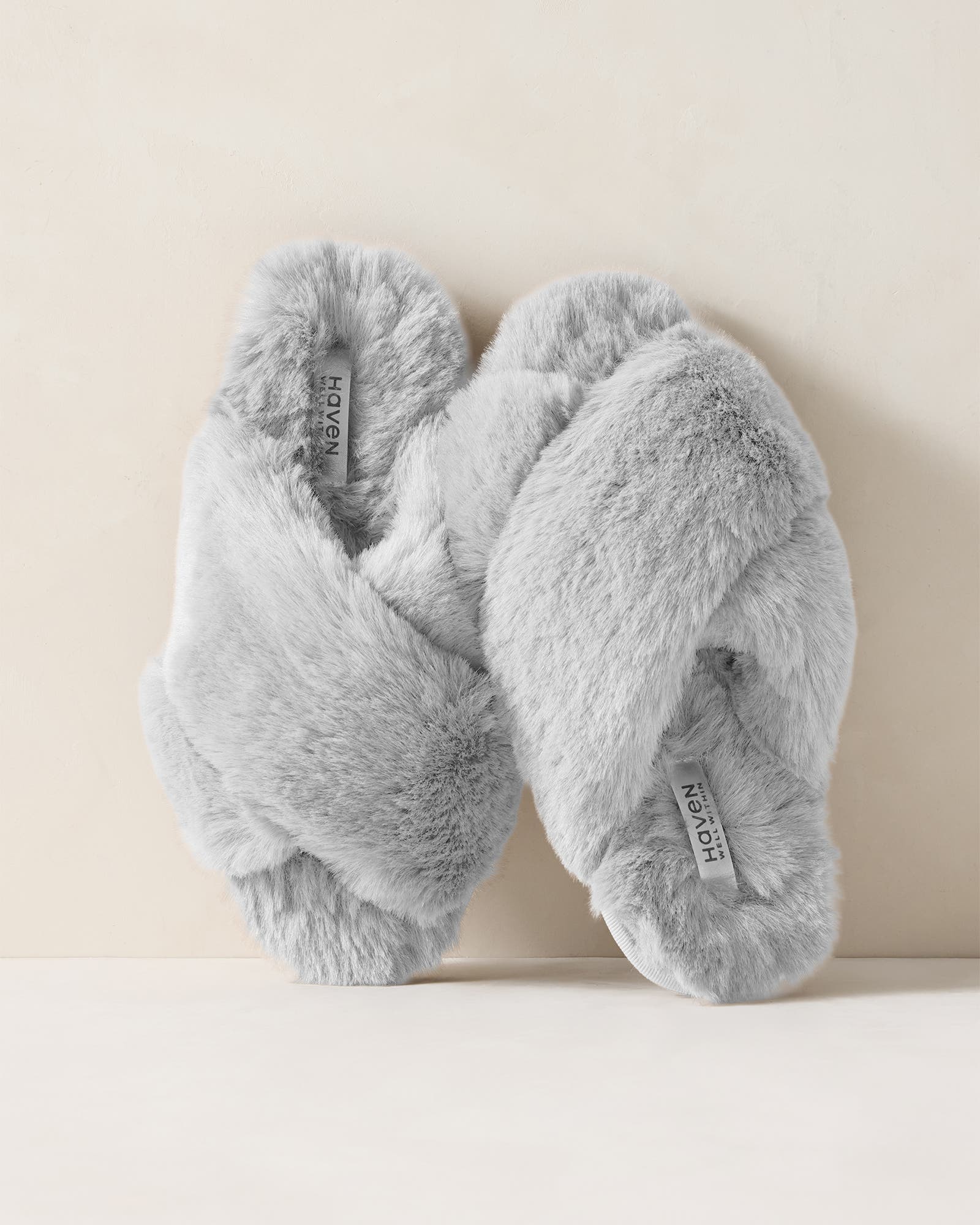 Faux Fur Criss-Cross Slippers, Main, color, Arctic Stone