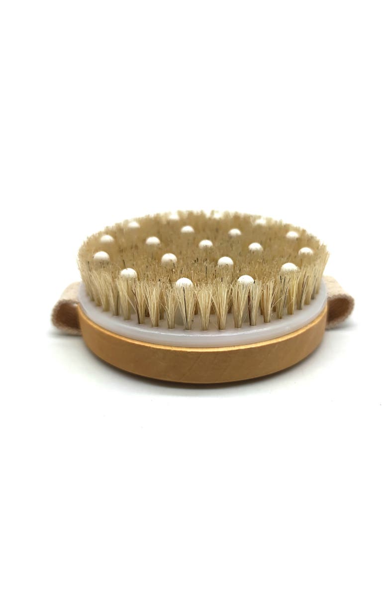 PURSONIC Bath Brush and Rubber Massager with Lotus wooden handle, Alternate, color, Ivory