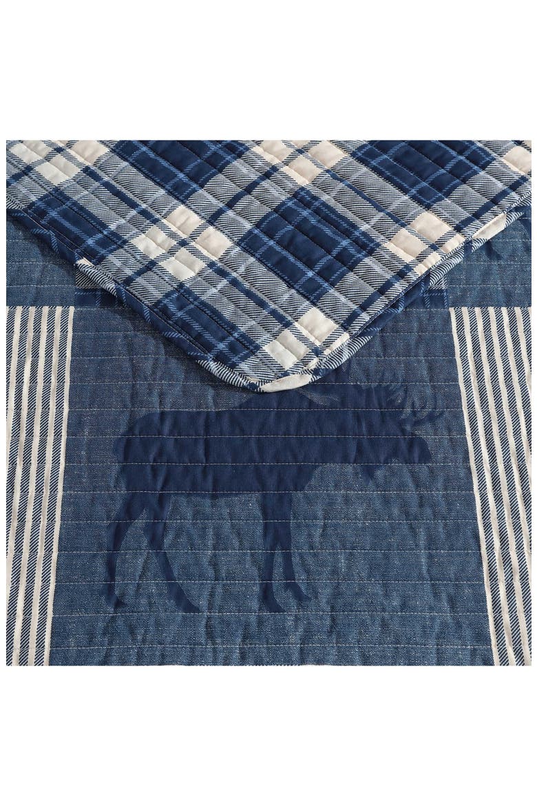 Moose Plaid Pinstripe Patchwork Reversible Quilt & Sham Set, Alternate, color, BLUE MULTI