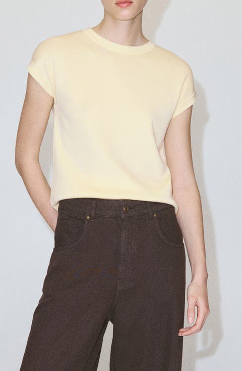 Short Sleeve Cotton Blend Sweater