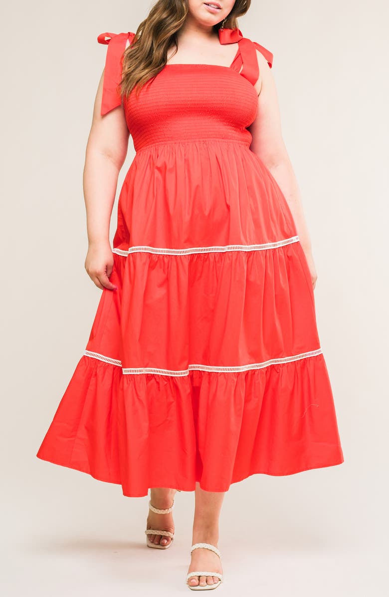 FLYING TOMATO Cotton Poplin Tie Strap Sundress, Alternate, color, Tomato Red