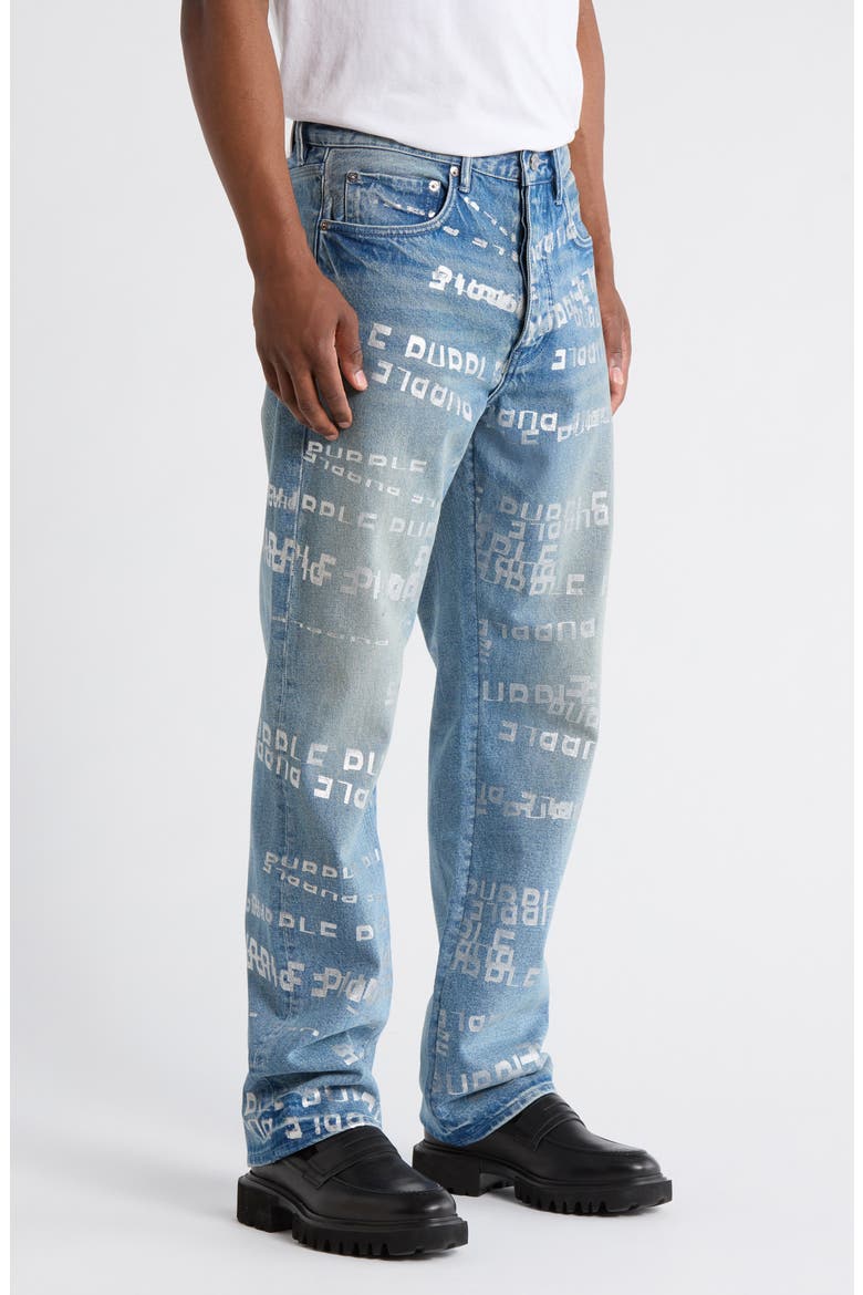Foiled Logo Jeans, Alternate, color, LIGHT INDIGO