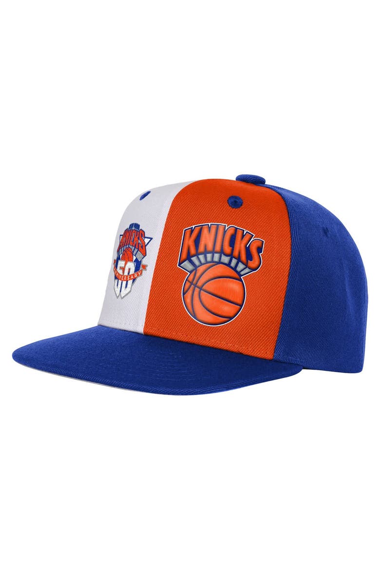 Youth Mitchell & Ness Blue New York Knicks 50th Anniversary Duo Front Snapback Hat, Main, color, Blue