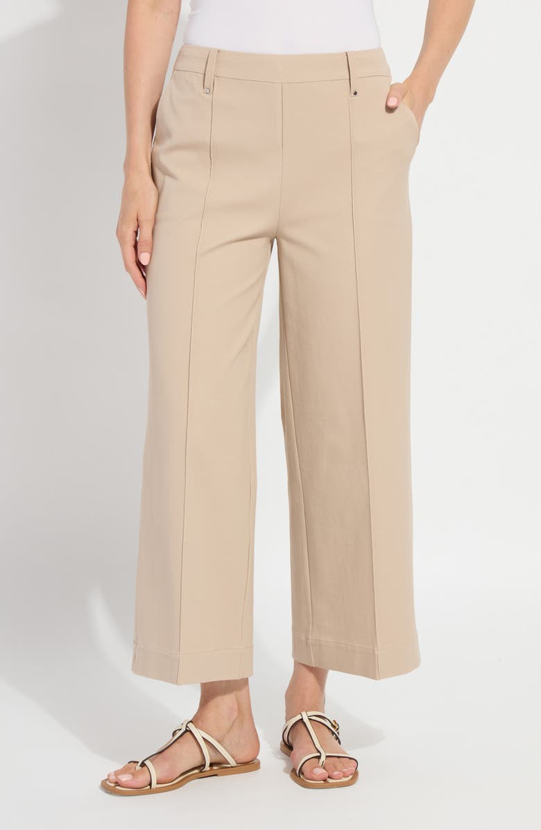 Lysse Miranda Pull-On High Waist Crop Wide Leg Twill Pants, Main, color, Khaki