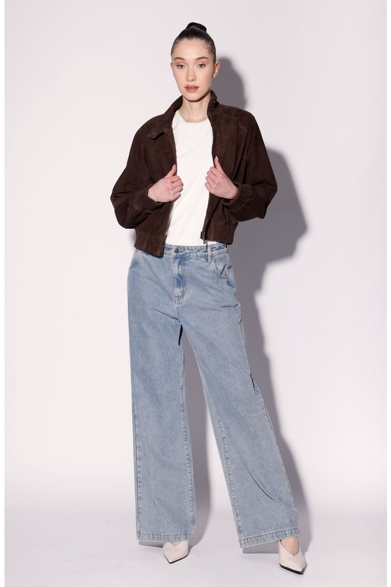 Bowie Suede Bomber Jacket, Alternate, color, Mocha Suede
