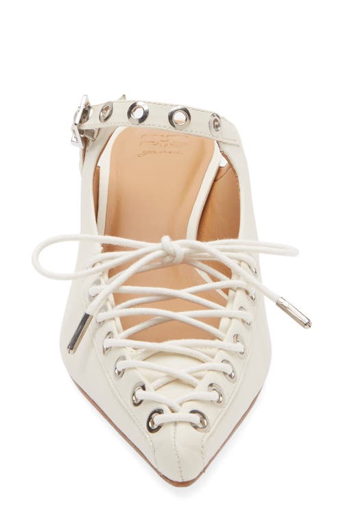 Ganni Eyelets Lace-up Mule In Egret