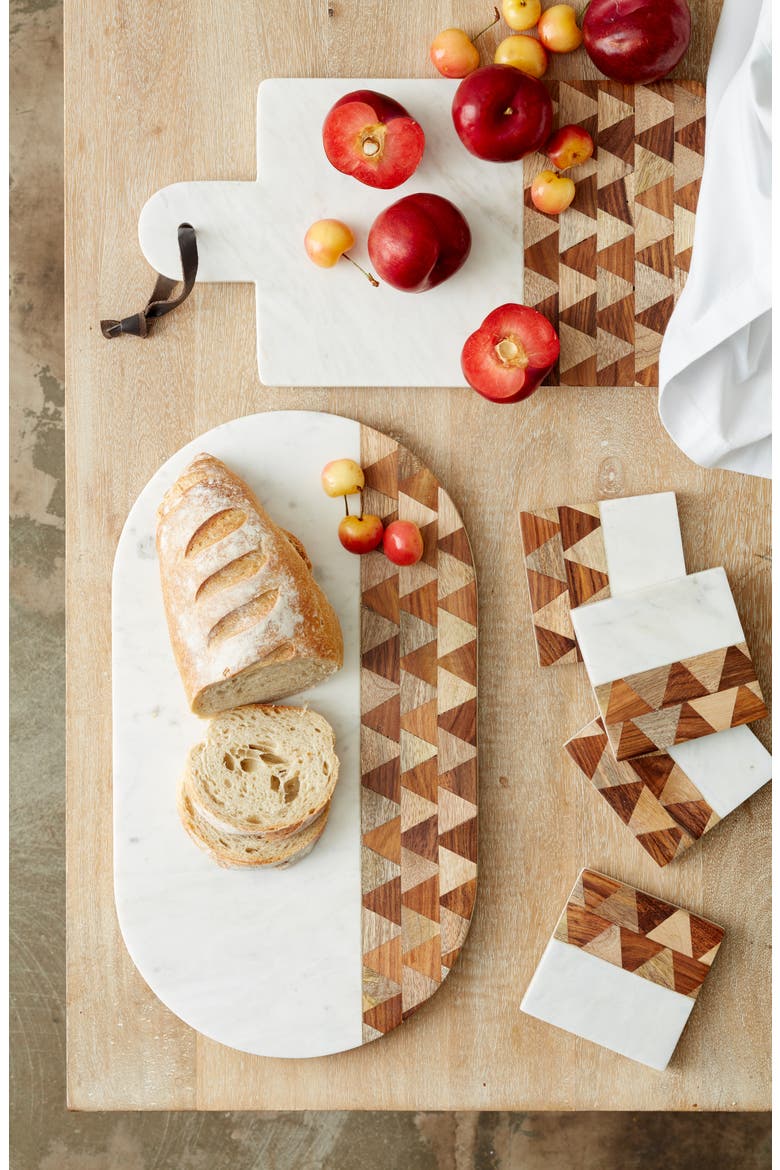 Chevron Marble & Wood Serving Board, Alternate, color, WHITE MULTI