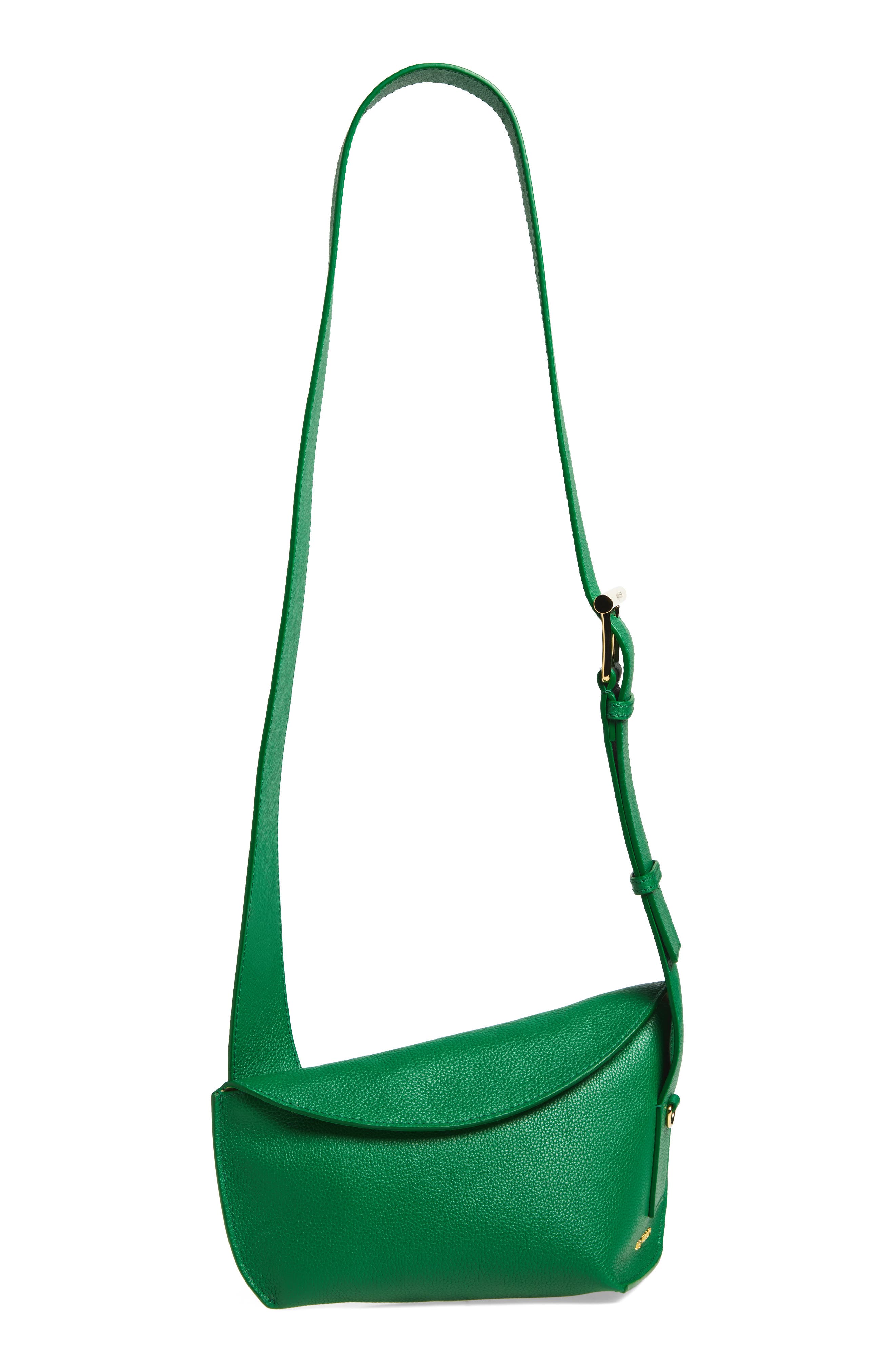 McQueen T-Bar Leather Sling Bag, Main, color, Viridian/ Gold