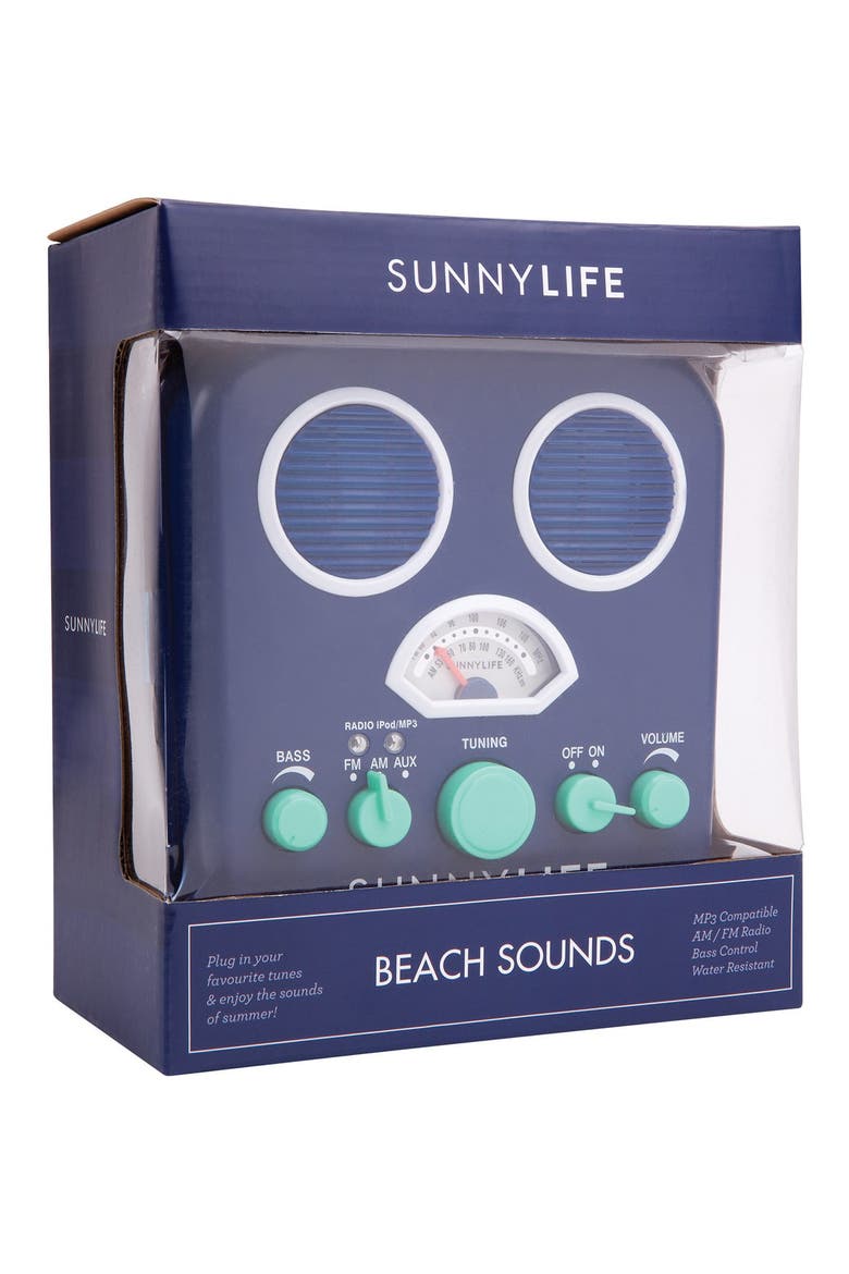 'Beach Sounds' Portable Water Resistant Speaker & Radio, Main, color, BLUE