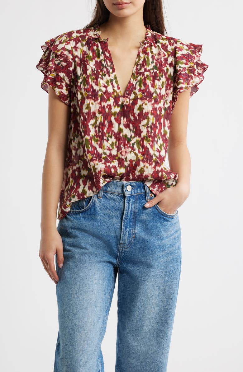Rails Calista Floral Flutter Sleeve Top, Main, color, Cardinal Floral